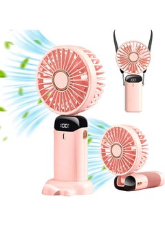 Buy Mini Handheld Fan, Portable Personal Fan Neck Fan 90° Adjustable USB Rechargeable 3000mAh Small Desktop Fan 5 Speeds for Home Office Travel (3000mAh, Pink) in UAE