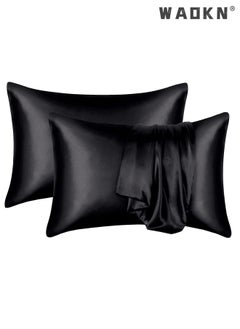 Buy 2-Piece Silk Pillowcase for Hair and Skin,- Allergen Resistant Dual Sides,Soft,Breathable and Sliky Silk Pillowcases King Set of 2,Silk Pillow Cases with Hidden Zipper,Soft Breathable (51*102CM,Black) in Saudi Arabia