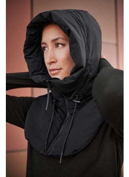 Buy Women Plain Removable Hood With Stand Up Collar, Black in UAE