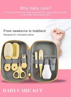 Buy 8-Piece Baby Care Kit with ThermometerNasal Aspirator Toothbrush Emery Board, Nail Clipper, Scissor, Brush and Comb Portable Essential Daily Care Bathing Tool for Toddler Infant Yellow in Saudi Arabia