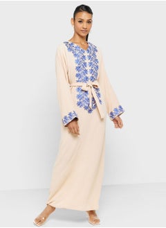 Buy Embroidered Belted Jalabiya in Saudi Arabia