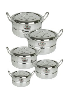 Buy Aluminum Pots Set Consisting of 5 Pots With Two Handles 6 October Brand Egyptian Industry, Size 16/ 18 / 20 / 22 / 24 cm in Saudi Arabia