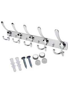 Buy Stainless Steel Wall Hanger With 5 Hooks Coat Hooks for Hanging Wall Mounted Wall Hooks Rack for Bathroom Bedroom Wall Coat Hanger for Clothes Hat Jacket Clothing in Saudi Arabia