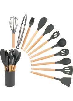 Buy 11-Piece Cooking Utensils Set With Handles Black/Brown 11.93inch in Saudi Arabia