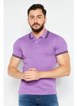 Buy Men Regular Fit Solid Short Sleeve Polo Shirt, Purple in UAE