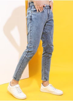 Buy Mid Wash Jeans with Button Closure in Saudi Arabia