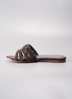 اشتري صندل نسائي مصنوع يدويًا، مرصع بالكريستال بمقدمة مستديرة، أحذية مسطحة مناسبة للحفلات والإجازات موضة صيف ٢٠٢٤ في السعودية