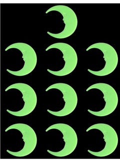 Buy 10 Pieces Glow in The Dark Moon 8cm Self Adhesive, Luminous Absorb Light During The Day and Shine At Night for Wall Kids Children Room Decoration - Green in UAE