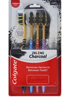 Buy Colgate ZigZag Charcoal Soft Bristle Manual Toothbrush - 4 Pcs with Hygiene Caps in UAE