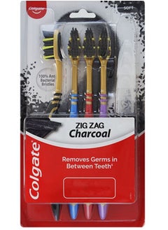 Buy Colgate ZigZag Charcoal Soft Bristle Manual Toothbrush - 4 Pcs with Hygiene Caps in UAE