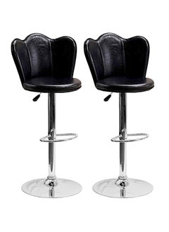 Buy SBF Height Adjustable Bar Stools | Set of 2 PU Leather Swivel Chairs with Backrest and Footrest | Hydraulic Chrome Base for Kitchen & Dining, Black in UAE