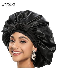Buy Satin Bonnet for Women, Jumbo Silk Bonnet for Curly Hair, Silk Hair Wrap for Sleeping, Satin Bonnet with Stretchy Tie Band, Silk Bonnet for Curly Hair Wraps for Sleeping(Black) in UAE