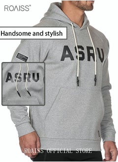 اشتري Men's Sweatshirt Letter Print Hoodie with Pockets Fall Winter Clothing for Men Cotton-Blend Long Sleeve Sweatshirt Pullover Activewear Hoodie Outerwear Coat Grey في السعودية