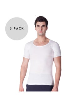 Buy VENUS Super Combed Cotton Rib Round Neck Half Sleeve Vest for Men White (Pack of 3) in UAE