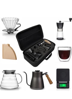 Buy Pour Over Coffee Maker set, V60 Coffee Kit with Portable Carry Case, Coffee Kettle with Thermometer, Drip Filter Coffee Share Pot,Filters,Coffee Scale, Double wall Mug, Manual Coffee Grinders in UAE