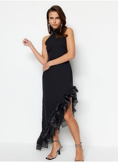 اشتري Black Fitted Lined Flounce Woven Long Evening Dress TPRSS23AE00156 في مصر