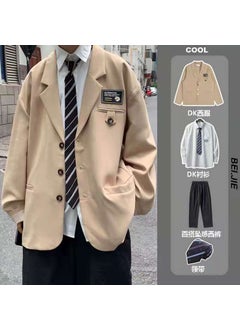 اشتري Autumn Mens Suit Set Korean Trendy Casual Apricot coat + trousers + shirt + tie في السعودية