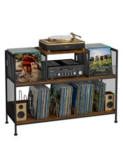 Buy Echo Audio Vinyl Record Player Display Stand with Vinyl Record Storage, 3 Tier Wooden Display Stand With Vinyl Storage Shelf LP Organizer, Adjustable Feet, Elegant Home Decor For Living Room Bedroom in UAE