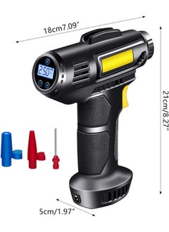 اشتري منفاخ إطارات لاسلكي، مضخة هواء لإطارات السيارة والدراجة والدراجات بقدرة 2000 مللي أمبير في الساعة مع مقياس ضغط رقمي وفوهات LED في الامارات