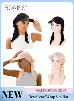 Buy 2 Pcs Brim Head Scarf Wrap Sun Visor Hat Women Bonnet Muslim Turban Baseball Cap Curved Hat Hair Loss Headwear Black and Beige in UAE