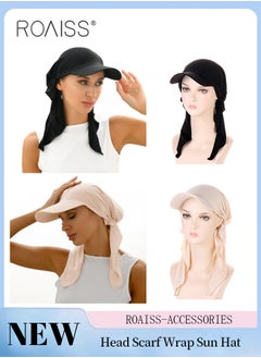 Buy 2 Pcs Brim Head Scarf Wrap Sun Visor Hat Women Bonnet Muslim Turban Baseball Cap Curved Hat Hair Loss Headwear Black and Beige in UAE