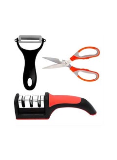 اشتري 3 pieces Kitchen Knife Sharpener Peeler and Scissors - Multifunctional Stainless Steel Kitchen Trio Set في مصر