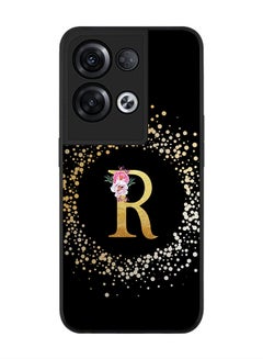 اشتري Rugged Black edge case for Oppo  Reno8 Pro, Slim fit Rubber Edges Thin Cover -  Custom Monogram Initial Letter Floral Pattern Alphabet - R  (Black ) في الامارات