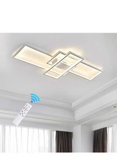 Buy Dimmable Ceiling Light Modern LED Chandelier with Remote Control 50W 3 Layer Square Ceiling Lamp, white in Saudi Arabia