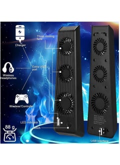 Buy Playstation 5 Cooling Fan with LED light and USB port, Strong and Silent Exhaust with 3 Fans for PS5 Disc and Digital Edition, Self-Starting and Quiet Mode in Saudi Arabia