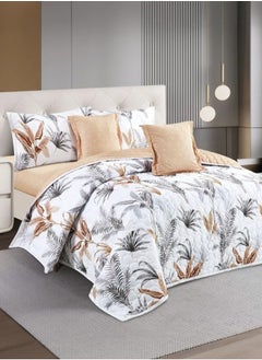 Buy Single Summer Bedding Set with compressed Insert-4 Pieces-Lorian-White-Dark Beige in Saudi Arabia