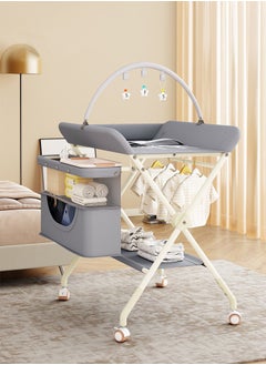 اشتري Portable Baby Changing Table Foldable Diaper Change Table with Wheels Adjustable Height Cleaning Bucket Infant Changing Station Mobile Nursery Organizer for Newborn في الامارات