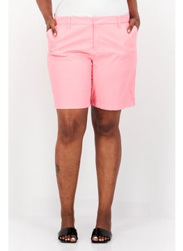 Buy Women Plus Size Solid Chino Shorts, Pink in UAE