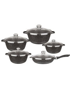 Buy 10 Piece Cookware Set Aluminum Pots And Pans With Tempered Glass Lids Kitchen Tools in Saudi Arabia