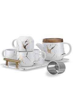 Buy Tea Set Karaga  ,7 Pieces (4 Cups +1 Pot+1 Ceramic Tray + Strainer  ) in Egypt