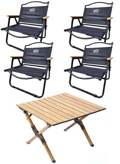 Buy Portable Folding Table with 4 Chairs Set Wooden table Outdoor and Indoor Picnic Camping set in UAE