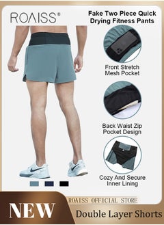 Buy Men Double-Layered Sports Shorts with Built-in Liner Fitness Shorts for Marathon Trail Running and Training Quick Dry and Breathable Shorts in Saudi Arabia