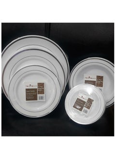 Buy 50 Pcs Silver Disposable Dinner ware Set for outing and Guest Sizes Plate 7inch(10Pcs), Plate 9 inch(10Pcs), Plate 10inch(10Pcs), Bowl 4inch(10Pcs), Bowl 7inch(10Pcs) Plates Set. in UAE