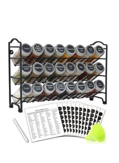 Buy Spice Rack Organiser with 24 Empty Round Spice Jars, 396 Spice Labels with Chalk Markers and Funnel, Spice Rack Organiser, Black in UAE