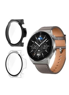 Buy 2 Pack All Around Ultra Thin Fit Anti Scratch Case for Huawei Watch GT3 Pro 46mm Flexible Frame Shockproof Hard PC Case Cover with Tempered Glass Screen Protector in Saudi Arabia