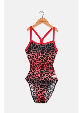 Buy Women One Piece Graphic Print Swimsuit, Black and Red in Saudi Arabia