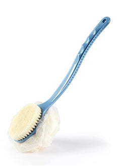 Buy Shower Body Brush with Bristles and Loofah,Back Scrubber Bath Mesh Sponge with Curved Long Handle for Skin Exfoliating Bath, Massage Bristles Suitable for Wet or Dry, Men and Women (Blue) in Saudi Arabia