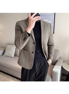 اشتري Mens Slim Casual Blazer Spring Autumn Woolen Brown في السعودية