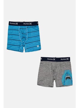 اشتري Kids Boy 2 Pack Brand Logo Boxer Briefs, Grey/Blue Combo في الامارات