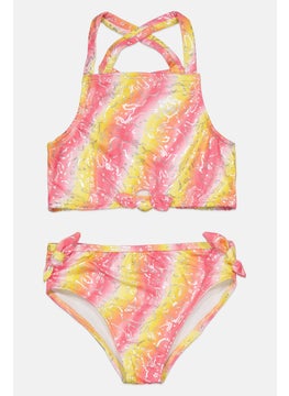 Buy Kids Girl 2 Pieces Allover Print Top And Bottom Swimwear Set, Pink/Yellow in UAE