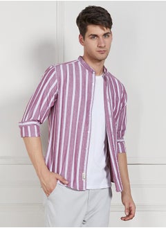 اشتري Striped Mandarin Collar Casual Shirt في السعودية