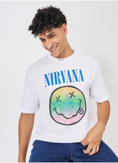 Buy Nirvana Graphic Sticker Print Compact Jersey Oversized T-Shirt in Saudi Arabia