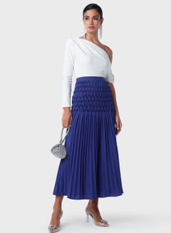 Buy Drop Shoulder Patterned Waist Pleated Dress in UAE