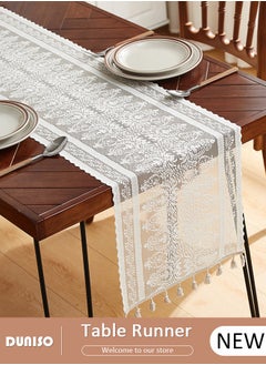 Buy Table Runner,Vintage Tablecloth, Hollow Embroidered Table Runner,White  Retro Floral Embroidery Table Runners Boho Runner for Dining, Bedroom, Kitchen Table Decor 30 * 220cm in UAE