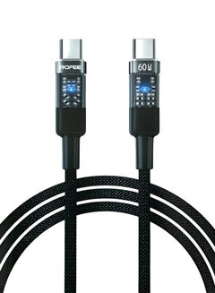 اشتري Fast Charging and Data Transmittion Cable with LED 60W 1.2 Metre C to C Cable Nylon USBC to USBC Charge Cord for USB C TO C Devices Black في الامارات