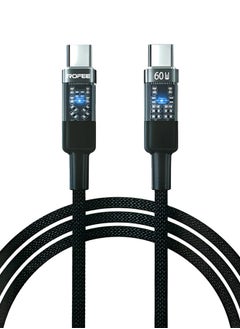 اشتري Fast Charging and Data Transmittion Cable with LED 60W 1.2 Metre C to C Cable Nylon USBC to USBC Charge Cord for USB C TO C Devices Black في الامارات